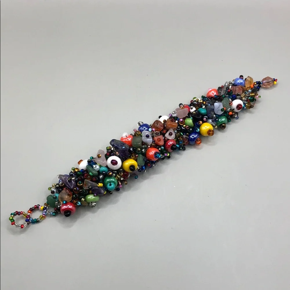 Colorful seed bead ceramic and stone gemstone beads boho festival bracelet. - Picture 6 of 9